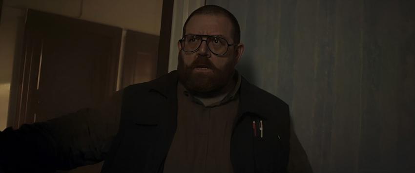 Black Cab (1970) Movie scene: Nick Frost's character standing, looking intense