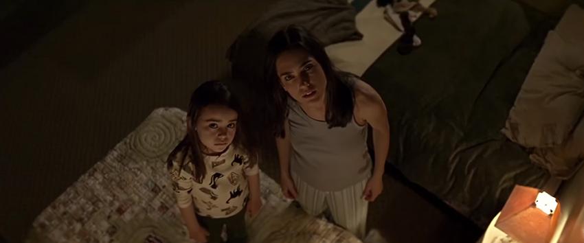 Dark Water (1970) Movie scene: Dahlia (Jennifer Connelly) and her daughter Ceci (Ariel Gade) look up at the ceiling with a sense of curiosity