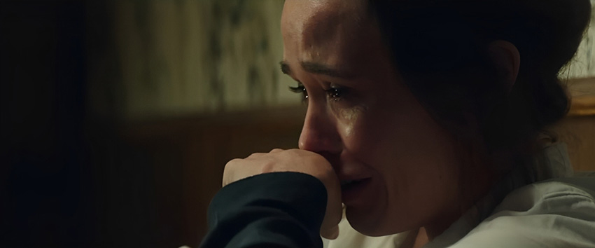 Flatliners (1970) Movie scene: Courtney (Elliot Page) visibly upset, crying.