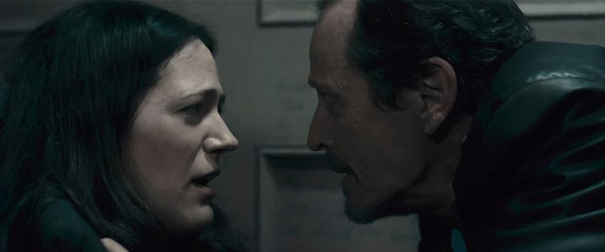 Pontypool (1970) Movie scene: Station manager Sidney (Lisa Houle) and Grant Mazzy (Stephen McHattie) hunker down in an intense face-off