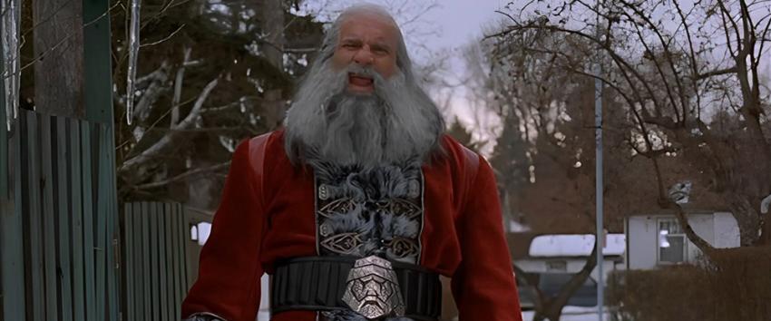 Santas Slay (1970) Movie scene: Santa (Bill Goldberg) with a sinister grin