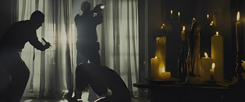 See No Evil (1970) Movie scene: Police enter a room to find a woman kneeling in a candlelit ritual