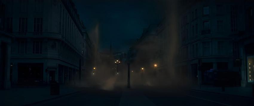 Silent Night (1970) Movie scene: A nighttime scene of empty streets gradually filling with toxic gas