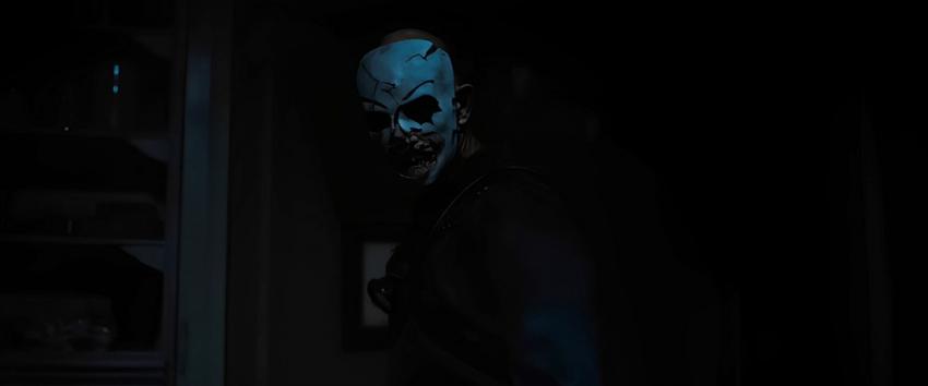 Until Dawn (1970) Movie scene: Clown-faced killer stalking through the night, menacing and relentless.